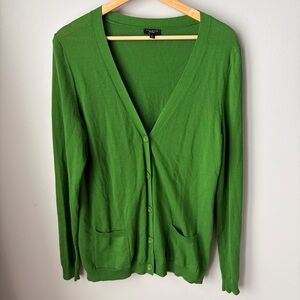 Talbots Green Cardigan Button Up Sweater Women’s v neck Size‎ M- Flawed